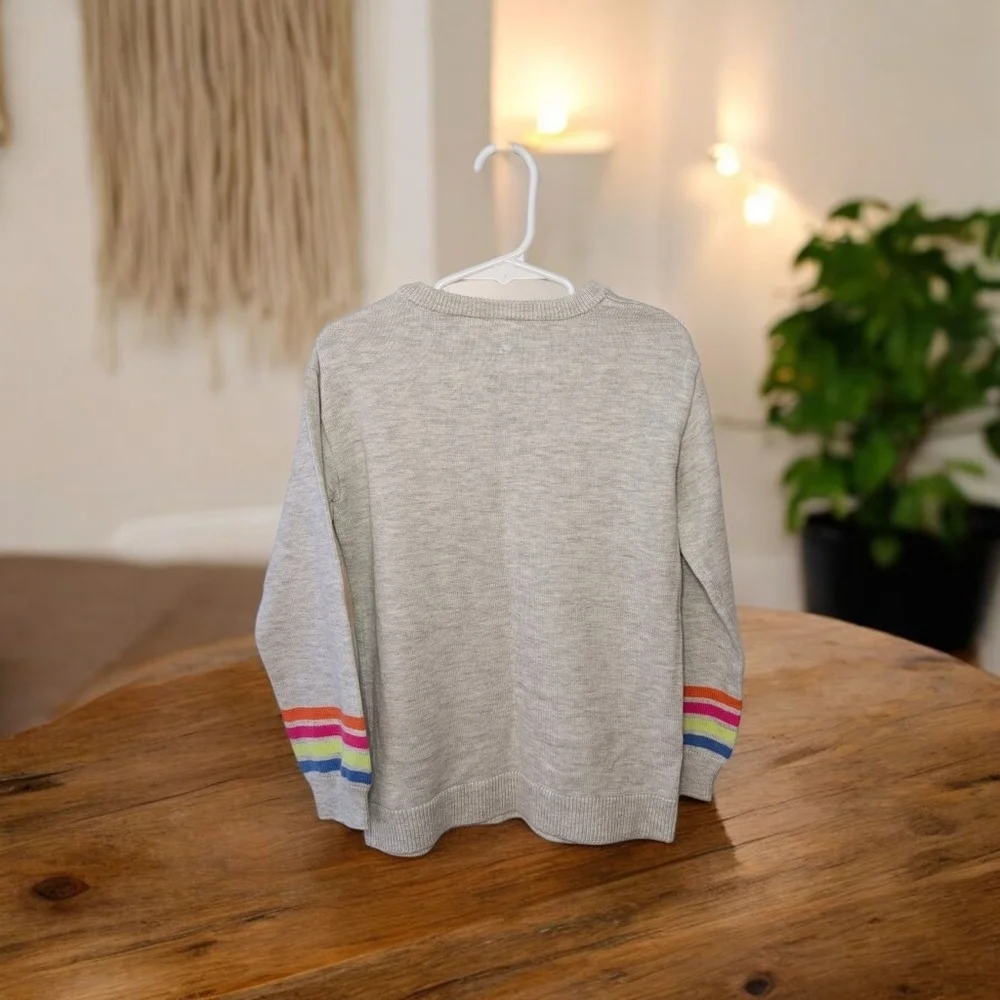 The Children's Place Girls Gray Sweater with Colorful Star Cotton Size 5T